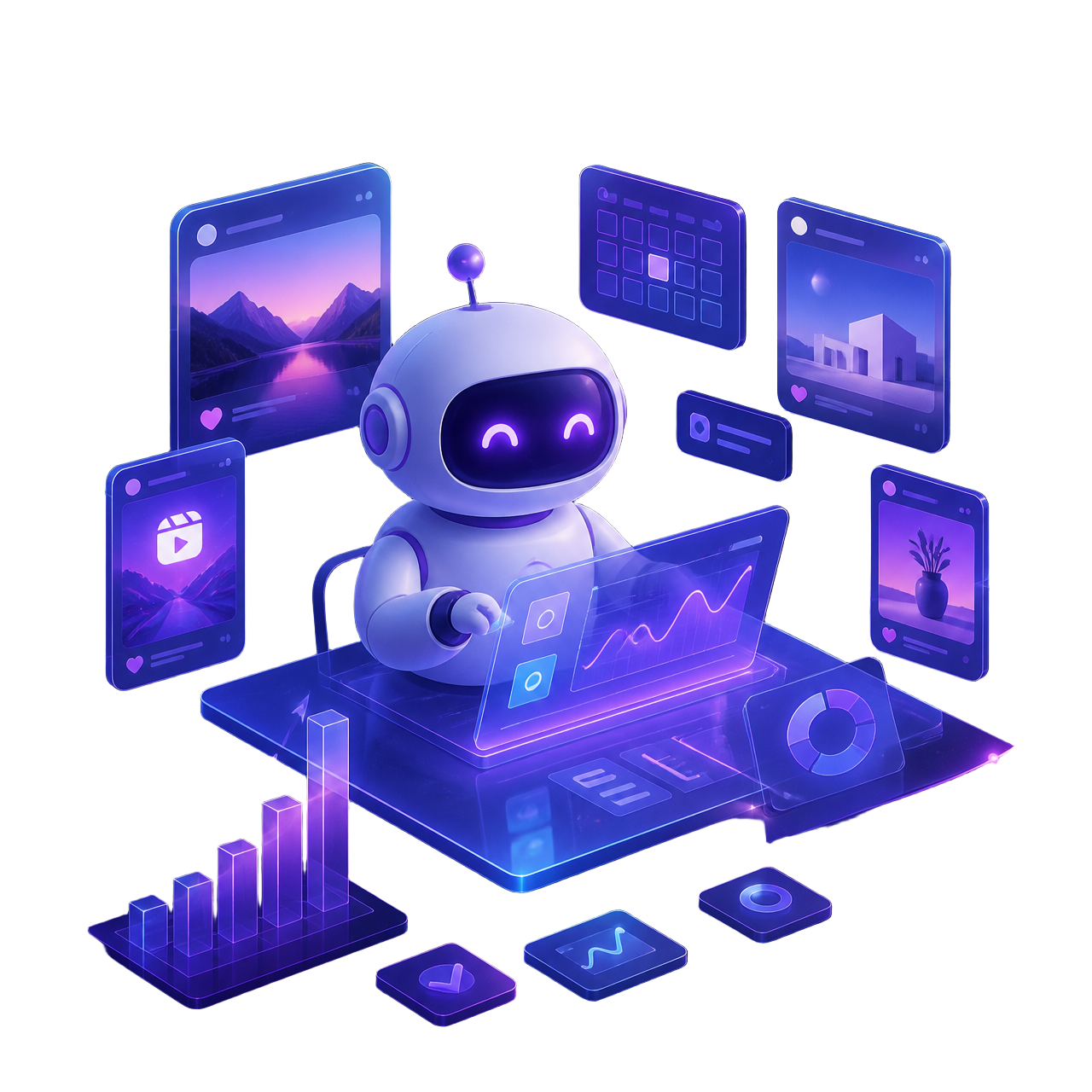Robô Creator do CreatorOS analisando um perfil de Instagram